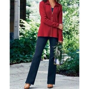 Soft Surroundings Dark Wash Bootcut Jeans Stretch Denim Split Hem Petite L